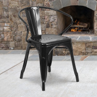 Flash Furniture CH-31270-BK-GG Black Metal Indoor-Outdoor Chair with Arms